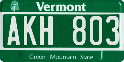 VT license plate AKH803