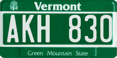 VT license plate AKH830