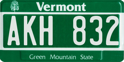 VT license plate AKH832