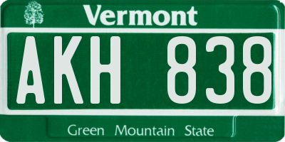 VT license plate AKH838