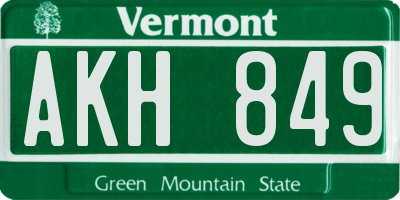 VT license plate AKH849
