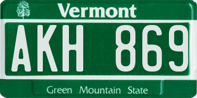 VT license plate AKH869