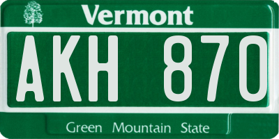 VT license plate AKH870