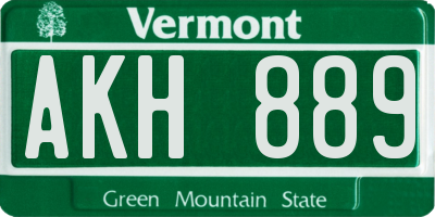 VT license plate AKH889
