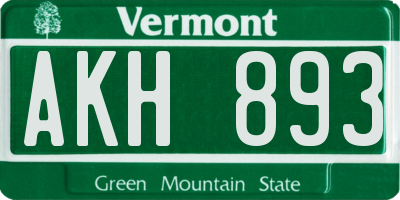 VT license plate AKH893