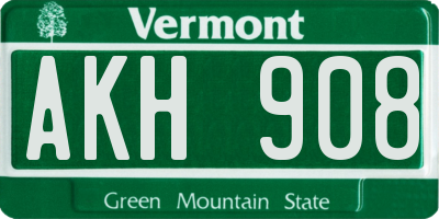 VT license plate AKH908
