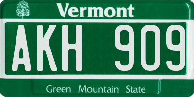 VT license plate AKH909