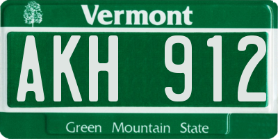 VT license plate AKH912
