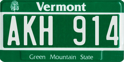 VT license plate AKH914