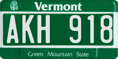 VT license plate AKH918