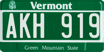 VT license plate AKH919