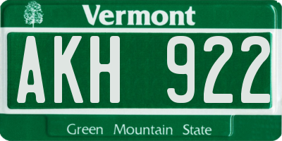 VT license plate AKH922