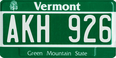 VT license plate AKH926