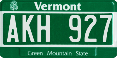 VT license plate AKH927