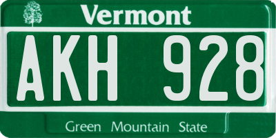 VT license plate AKH928