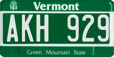 VT license plate AKH929