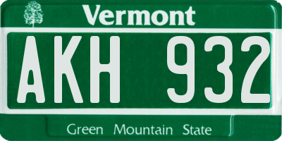 VT license plate AKH932