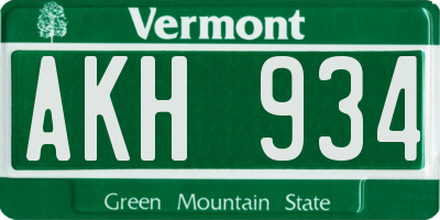 VT license plate AKH934