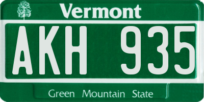 VT license plate AKH935