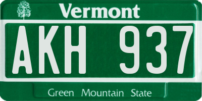 VT license plate AKH937