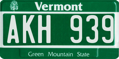 VT license plate AKH939