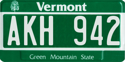 VT license plate AKH942