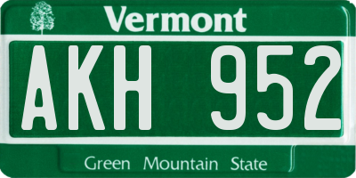 VT license plate AKH952