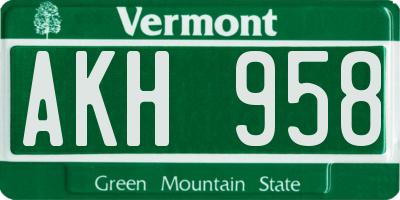 VT license plate AKH958