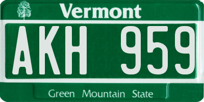 VT license plate AKH959