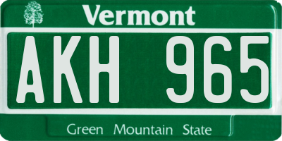 VT license plate AKH965