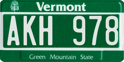VT license plate AKH978