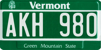 VT license plate AKH980
