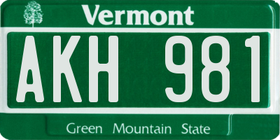 VT license plate AKH981