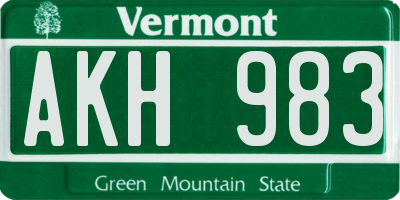 VT license plate AKH983