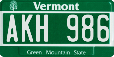 VT license plate AKH986