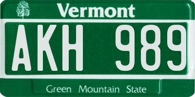 VT license plate AKH989