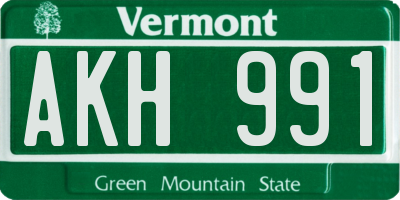 VT license plate AKH991