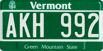 VT license plate AKH992