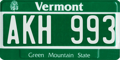 VT license plate AKH993