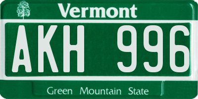 VT license plate AKH996