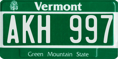VT license plate AKH997