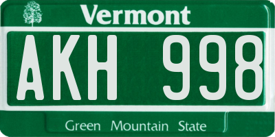 VT license plate AKH998
