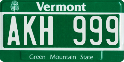 VT license plate AKH999