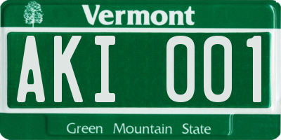VT license plate AKI001