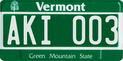VT license plate AKI003