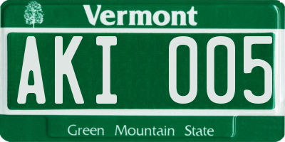 VT license plate AKI005