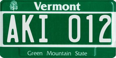 VT license plate AKI012