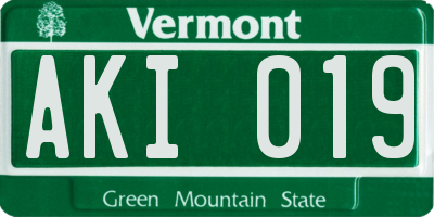 VT license plate AKI019