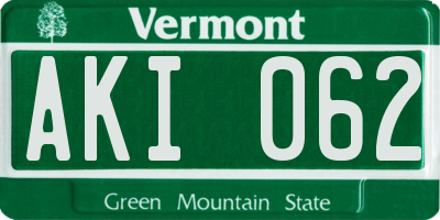 VT license plate AKI062