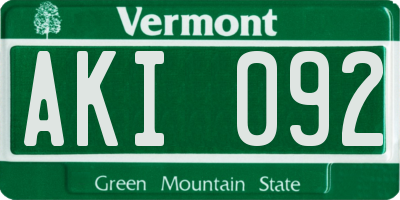 VT license plate AKI092